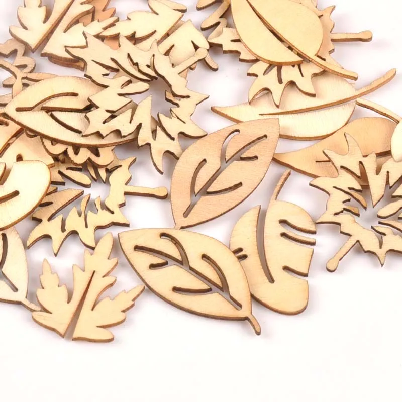 24Pcs/lot Mixed Leaf Pattern Natural Wooden For Scrapbooking Craft Home Decor Unfinished Wood Slices DIY Handmade 20x40mm m1652