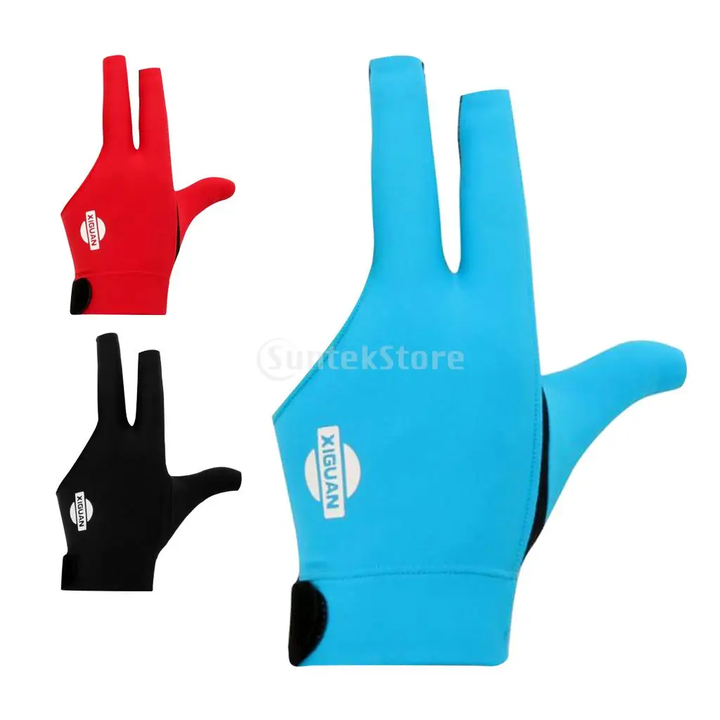 3-Finger Professionelle Stretchy Atmungsaktiv Schweiß Absorbieren Links Hand Snooker Handschuh Pool Queue Billard Handschuh Blau Rot Schwarz