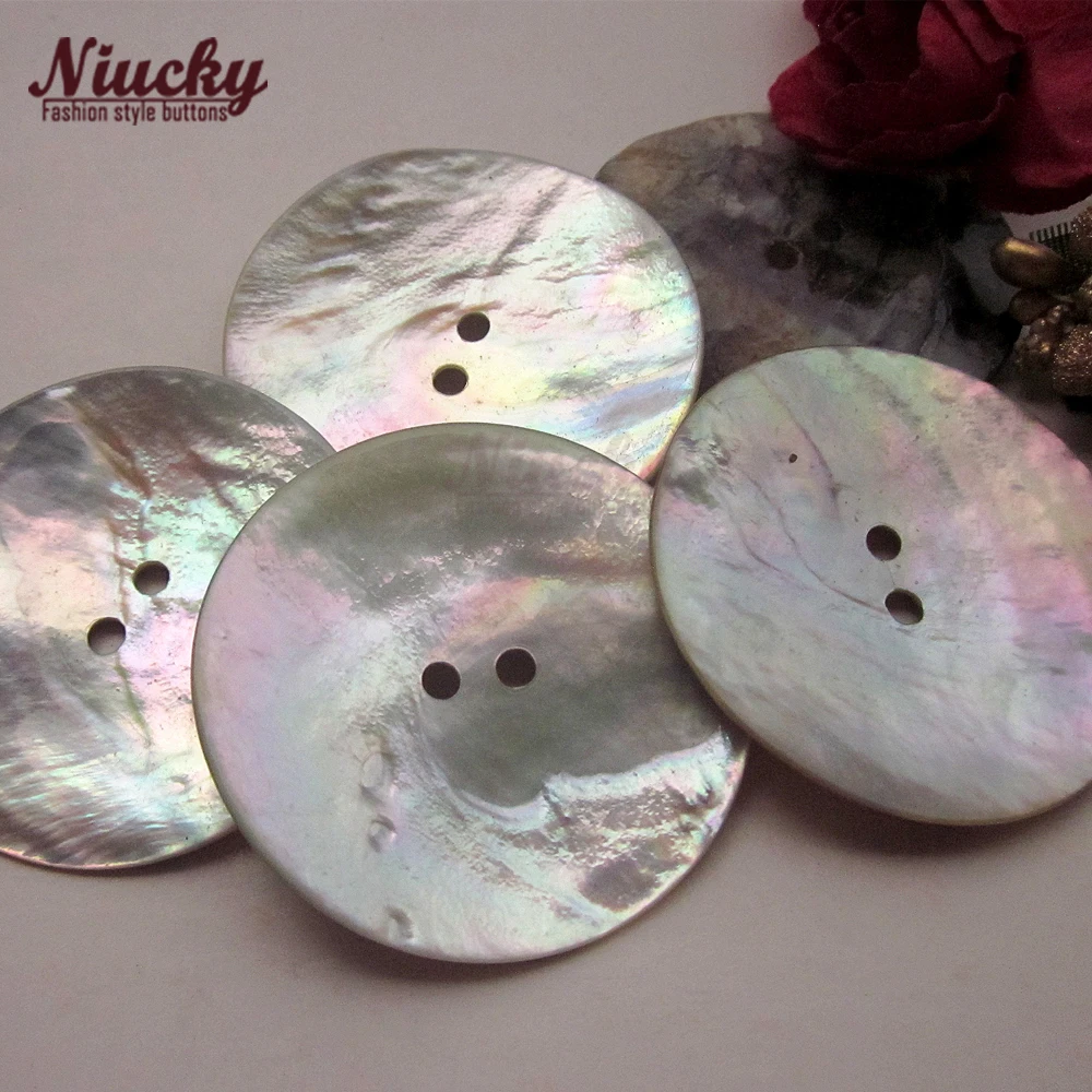 Niucky 38mm 35mm 2 holes Natural Akoya Pearl Large Shell Buttons for Decoration Natural Shell Craft Sewing Material S0101-051#38