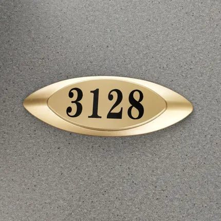 ملصق رقم باب البوليمر المعدني باللون الذهبي والأسود ، ملصق مخصص لباب الفندق ، الفيلا