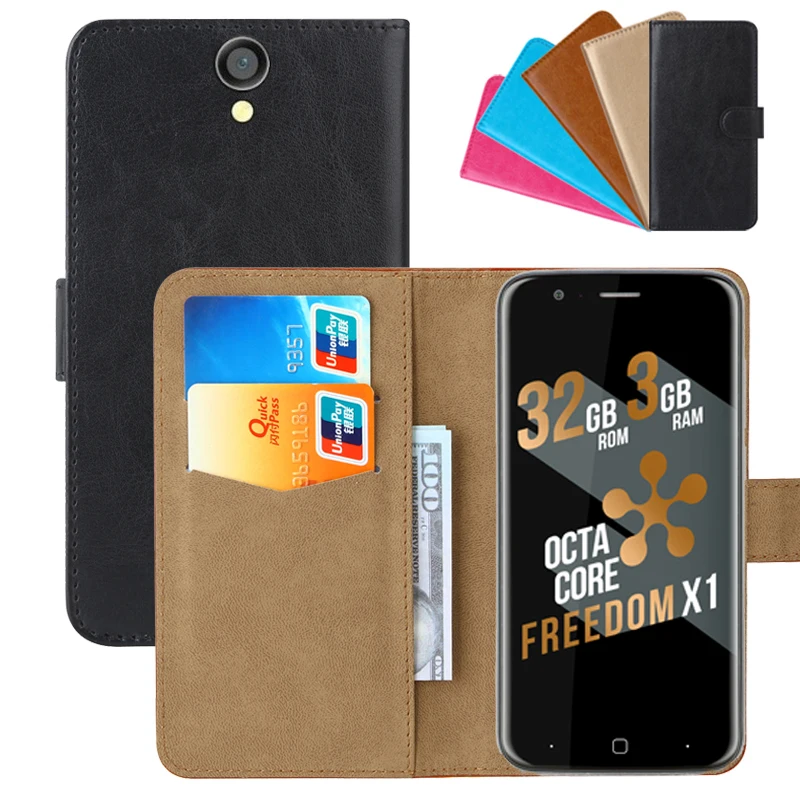 Luxury Wallet Case For Just5 Freedom X1 PU Leather Retro Flip Cover Magnetic Fashion Cases Strap