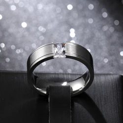 Never Fade 6mm Stainless Steel Solid Zircon Ring Engagement Wedding Charm Rings Men Women