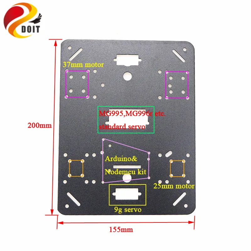 Panel de Metal DoRobot para chasis de coche tanque de Robot inteligente 215mm * 160mm * 2mm 6061 marco de placa de chasis de aleación de aluminio de alta resistencia Diy