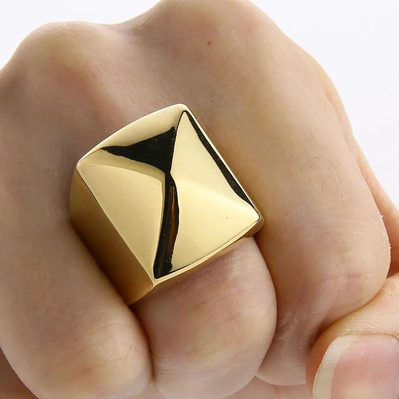 Valily Men Geometric Ring Simple Pyramid Polished Band Ring for Men Stainless Steel Fashion Gold color Ring Big New Drop Ship