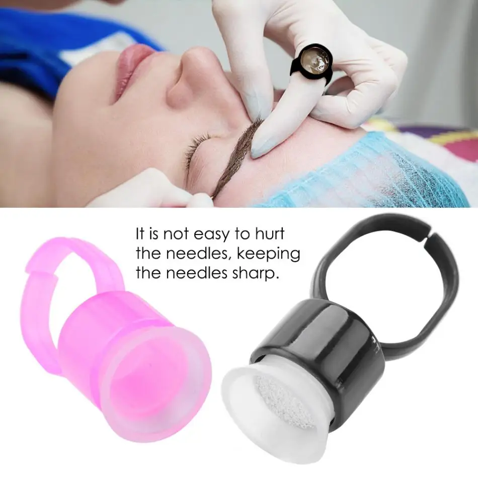 Cosmetic Ink Cup Holder Rings Plastic Tattoo Ink Cap Finger Pigment Sponge Permanent Eyebrow Makeup Microblading Supplies