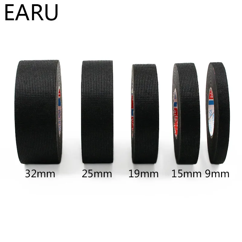 1pc Heat-resistant Adhesive Cloth Fabric Tape For Car Auto Cable Harness Wiring Loom Protection Width 9/15/19/25/32MM Length 15M