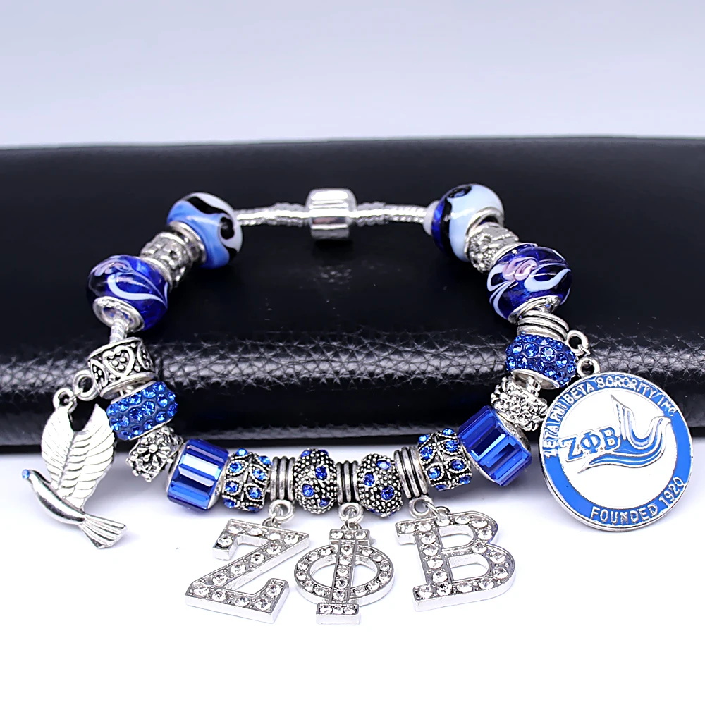 Hot popular greek letter society ZETA PHI BETA sorority jewelry bracelet colorful Murano glass beads snake chain bangle
