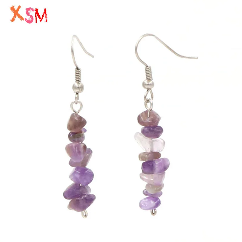 xinshangmie Simple Design Natural Crystal Crushed Stone Brief Dangle Earrings For Women Elegant Earrings Jewellery Gift 1Pair