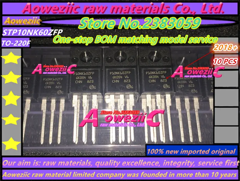 

Aoweziic 2021+ 100% New Imported Original STP10NK60ZFP 10NK60Z TO-220F MOS FET 10A 600V