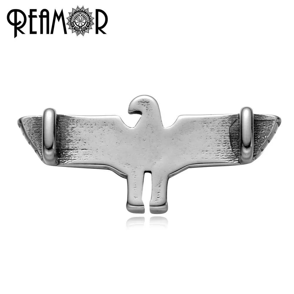 REAMOR Square Hole 5*2mm 316l Stainless Steel Eagle Animal Charms Beads Fit Flat Leather Bracelets Bangles Men Jewelry Making