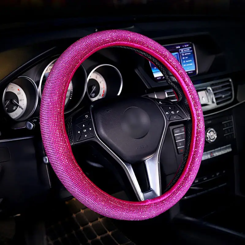 Luxury Crystal Purple Red Pink Car Steering Wheel Covers Women Girls Diamante Rhinestone Car Covered Steering-Wheel Accessories