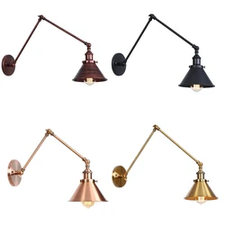 Przemysłowe kinkiety lampy przytwierdzone do ściany Vintage E27 strona główna sypialnia kryty korytarz długie ramię kinkiet Retro Led Wandlamp czarna miedź