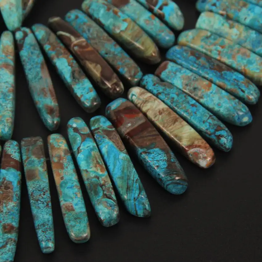 15.5‘’/Strand Natural Slab Blue Ocean Stone Beads Pendants/Necklace ,Top Drilled Slices Raw Gemstones Jewelry Making Bulk