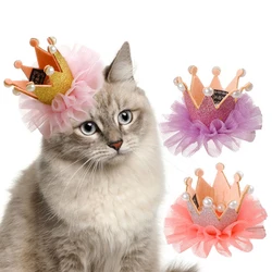 Corona de princesa de encaje para mascotas, Clip de pelo para mascotas, decoración de fotografía para fiesta de cumpleaños de boda, suministros para mascotas, regalo para gatito y cachorro