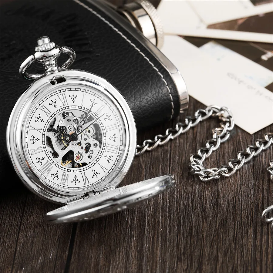Full Silver Eagle Steampunk Luxury Mechanical Pocket Watch Men Vintage Hollow Skeleton Watch Fob Clock Male Unisex Watch