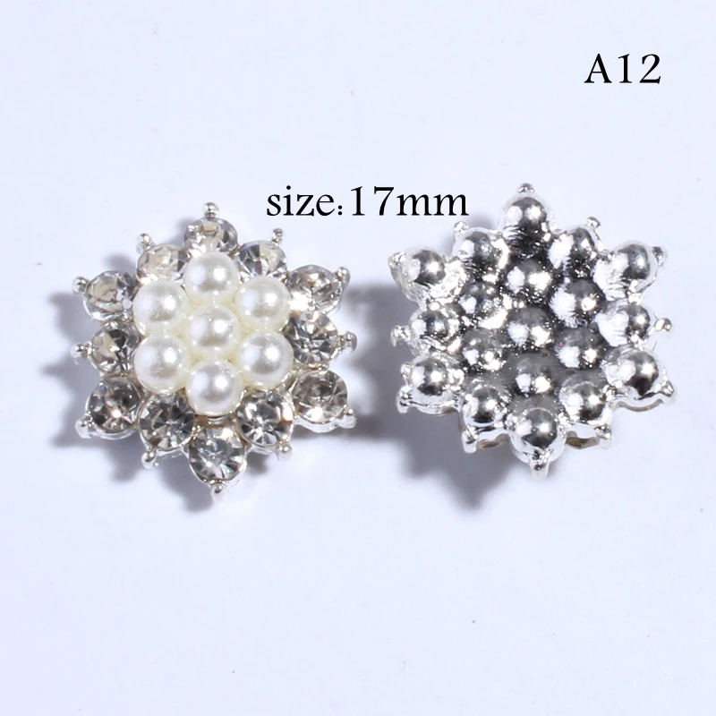 Chic Crystal Clear Rhinestone Botões, pérolas marfim para convites de casamento, botão decorativo liga de metal, U Pick, 10pcs