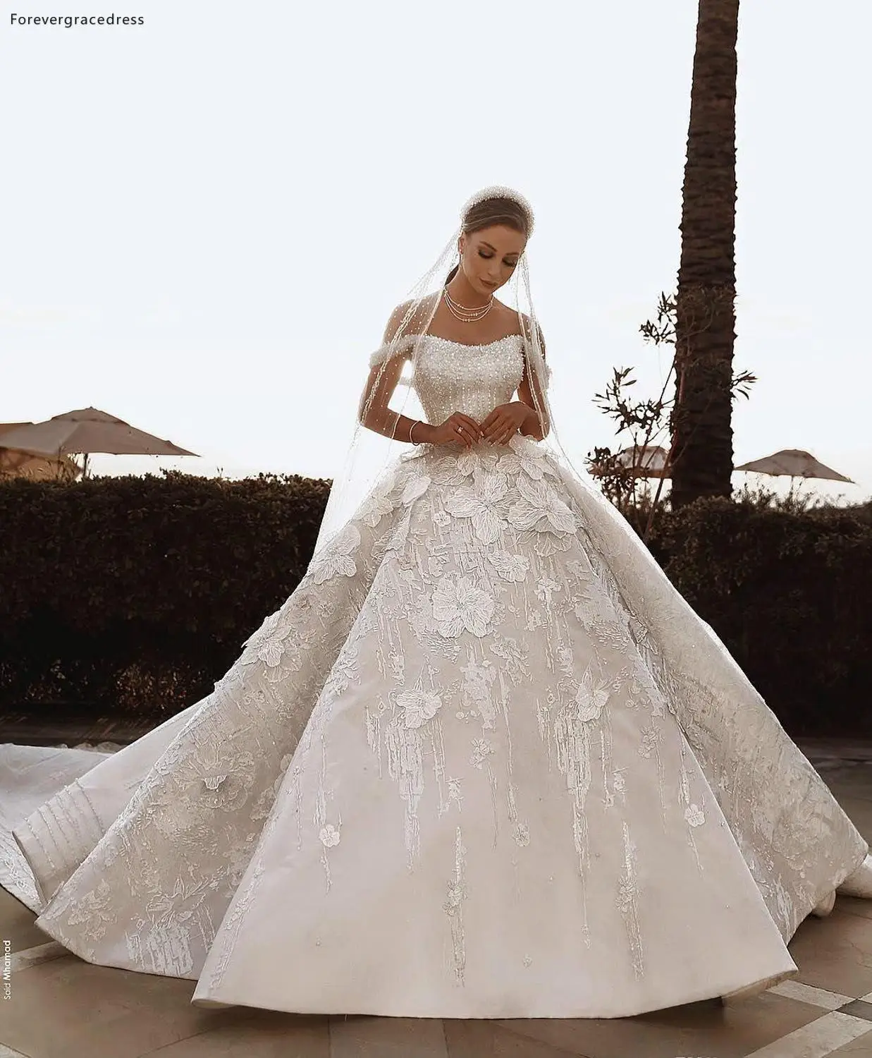 Vestido de novia de princesa de lujo, vestido de novia Formal de talla grande, africano, árabe, Dubái, con hombros descubiertos, apliques de Iglesia, 2019