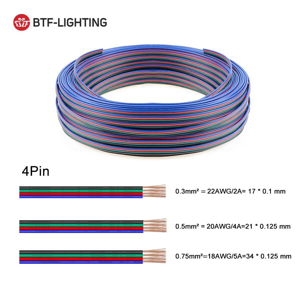 10m 2pin 3pin 4pin 5pin Electric Wires 22AWG 20AWG 18AWG WS2812B WS2813 5050 RGBW Flexible LED Cable Connector Extension Wire