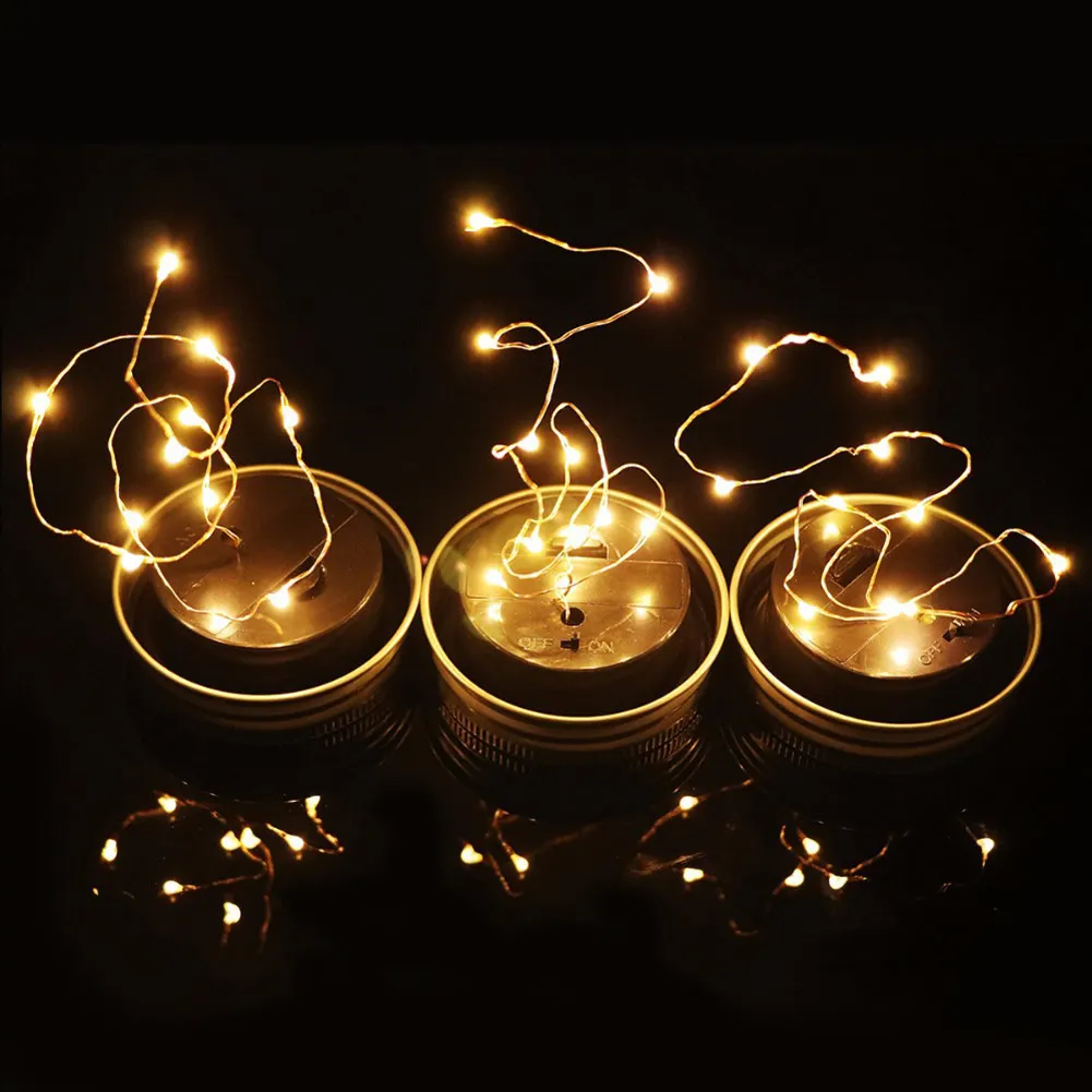 Solar String Lights LED Solar Light Outdoor Jar Can Cap Copper Light Strip Wire DIY Lid Party Decor Solar LED Garden Dropship