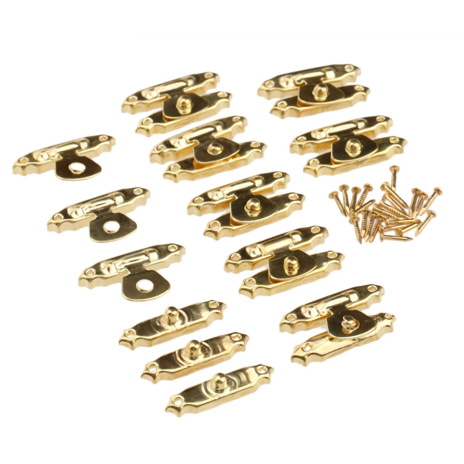 10Pcs Antique Bronze/Gold Iron Decorative Hasps Latch Lock Hook Gift Wood Jewelry Box Padlock With Screws For Furniture Hardware