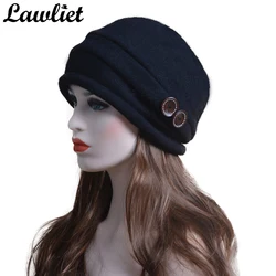 Cappelli invernali Lawliet per le donne berretti cappello lavorato a maglia di lana calda Ladies Crochet Skullies berretti ragazza Gorro Ski Cap T178