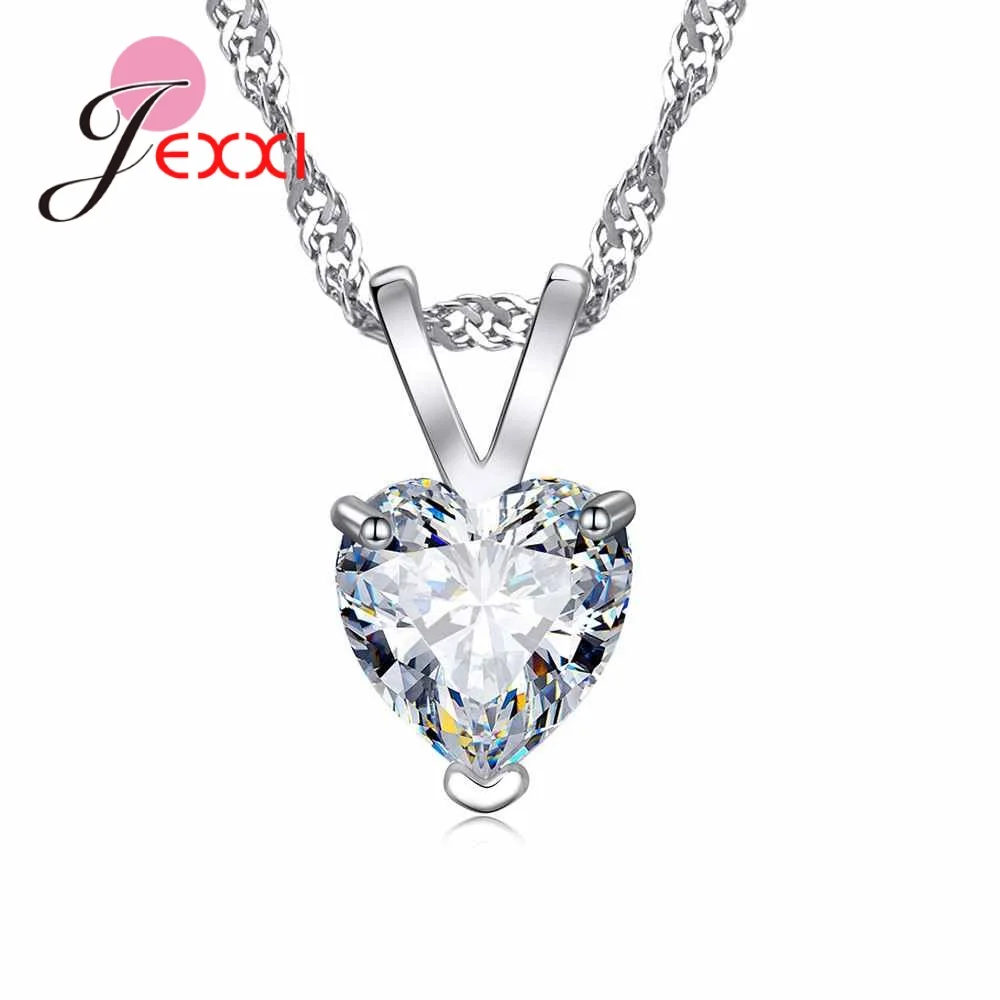 Romantic Women Girls Valentine Day Gift High-End White Austrian Crystal Heart Necklace Pendant 925 Sterling Silver  Bijoux