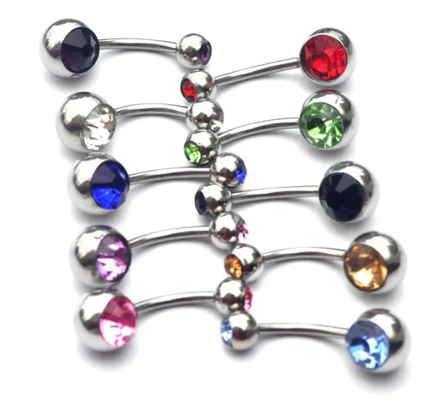 20pcs/lot 15G 1.4*10*5/8mm Titanium Crystal Stone Belly Button Rings Belly Bars Navel Piercing Body Jewelry Ombligo Nombril