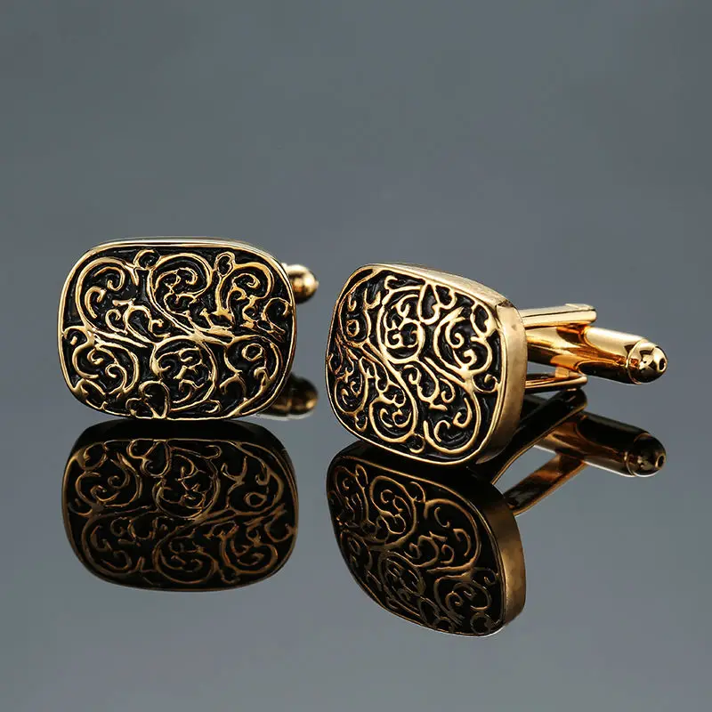 DY  Men French shirt Cufflinks  New high quality enamel round carving pattern retro pattern Cuff buckle