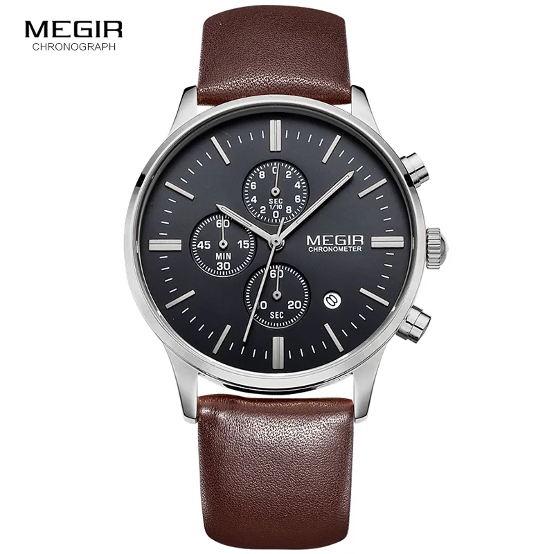 Megir – montre à quartz pour hommes, lumineuse, étanche, sport, business, bracelet en cuir, livraison gratuite, 2011