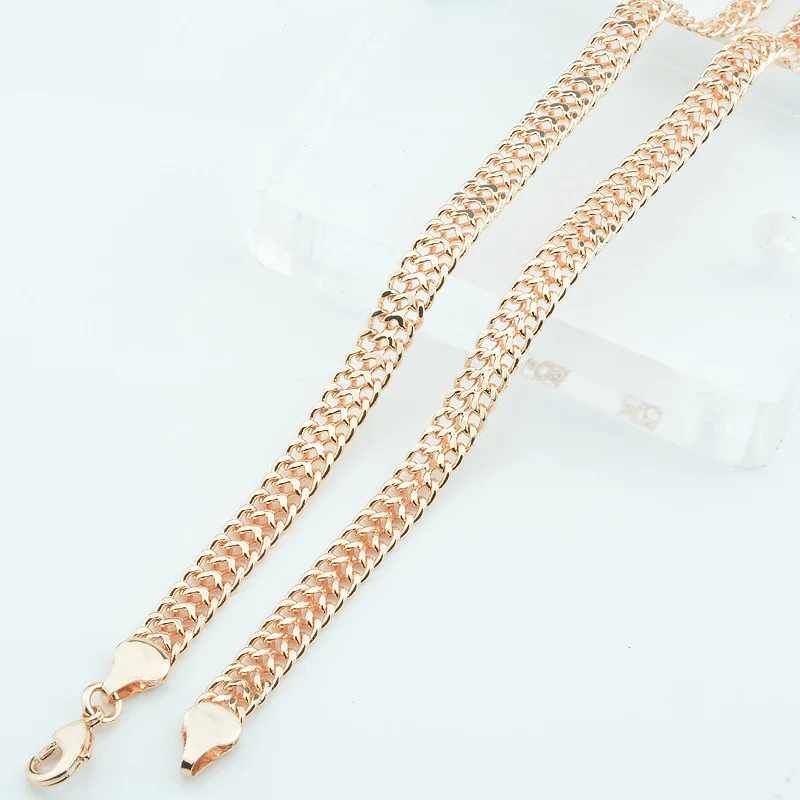 6mm Women Mens 585 Gold Color Rose Wheat Curb Double Necklace Long Chains 60cm