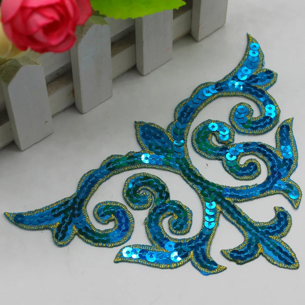 Sequined Appliqued Iron on Flower Patches Cosplay Costume Trims 16cm*11cm