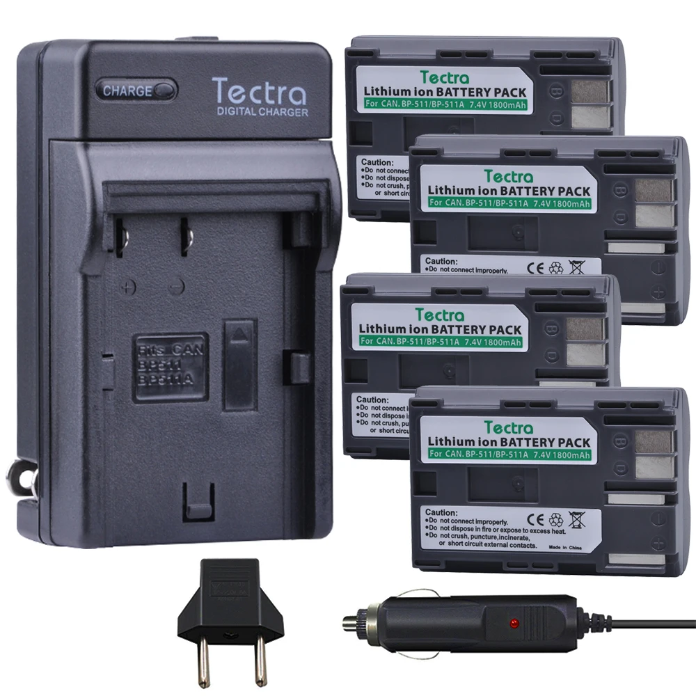 

Tectra 4 x BP-511 BP-511A Li-ion Battery + Digital Charger for Canon Camera G6 G5 G3 G2 G1 EOS 300D 50D 40D 30D 20D 5D MV300i