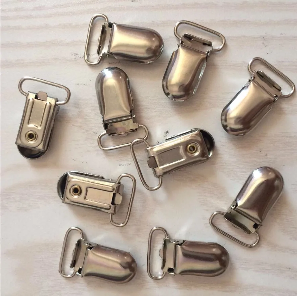 Clips de metal para chupete, pinzas para tirantes de 20mm, pinzas para ropa de Metal plateado con dientes de plástico, prendedor de chupeta, 100 unids/lote