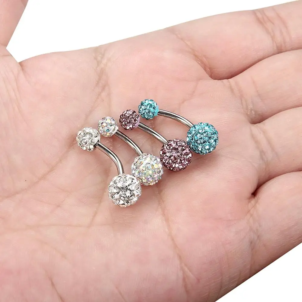 1pc 14G Piercing Navel Surgical Steel Single Crystal Rhinestone Belly Button Rings Navel Piercing Ombligo 5/8mm Ball Nombril