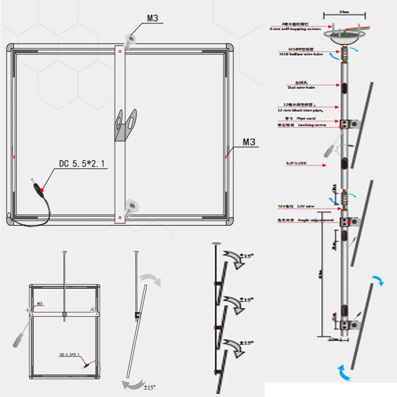 (3 Unit/Kolom) A3 Enkelzijdige Plafond Opknoping Poster Display Light Box, Geschorst Led Lichtbakken