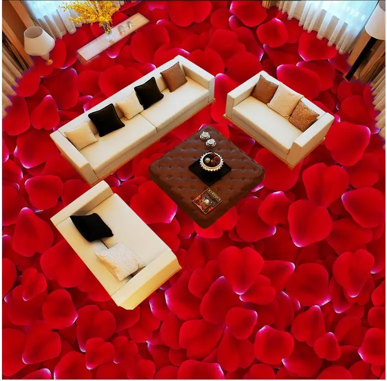 PVC waterproof floor Custom Photo self-adhesive 3D floor Romantic love rose petals 3D wallpaper floor for living room