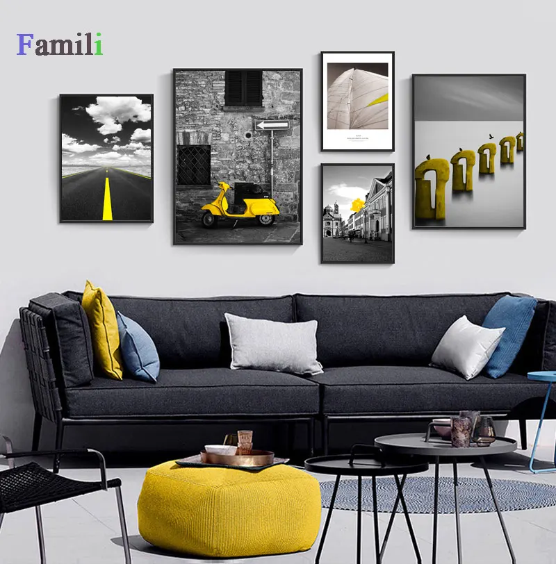 

Wall Art Nordic Yellow Series Scenery Modern Painting Canvas Poster Artwork Pictures Printed for Living Room Home Decor Unframed