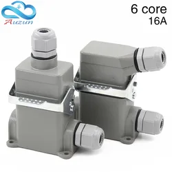 Hdc-he-06 rectangular heavy duty connector six core high base aviation plug socket waterproof top line and side line