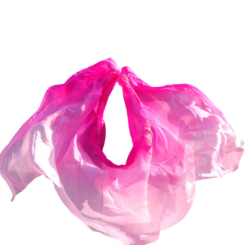 100% Zijde Buikdans Sluier Buikdans Sjaal Sjaal Gradiënt Rose + Roze + Licht Roze Handgemaakte Geverfd Buikdans zijde Veils 250*114 Cm