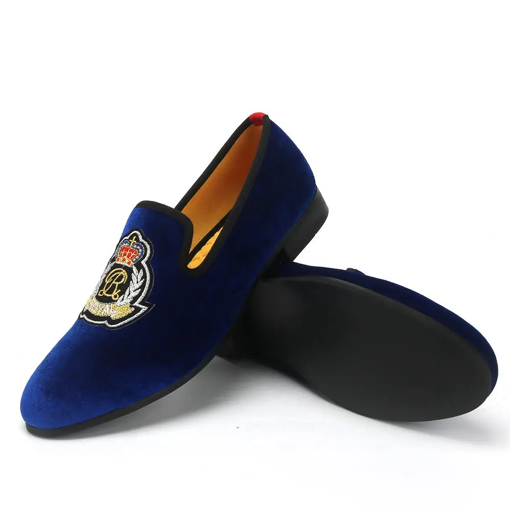 New Fashion Black and Blue Velvet Men Loafers Handmade Men  Dress Shoes Comfortable Men\'s Smoking Shoes