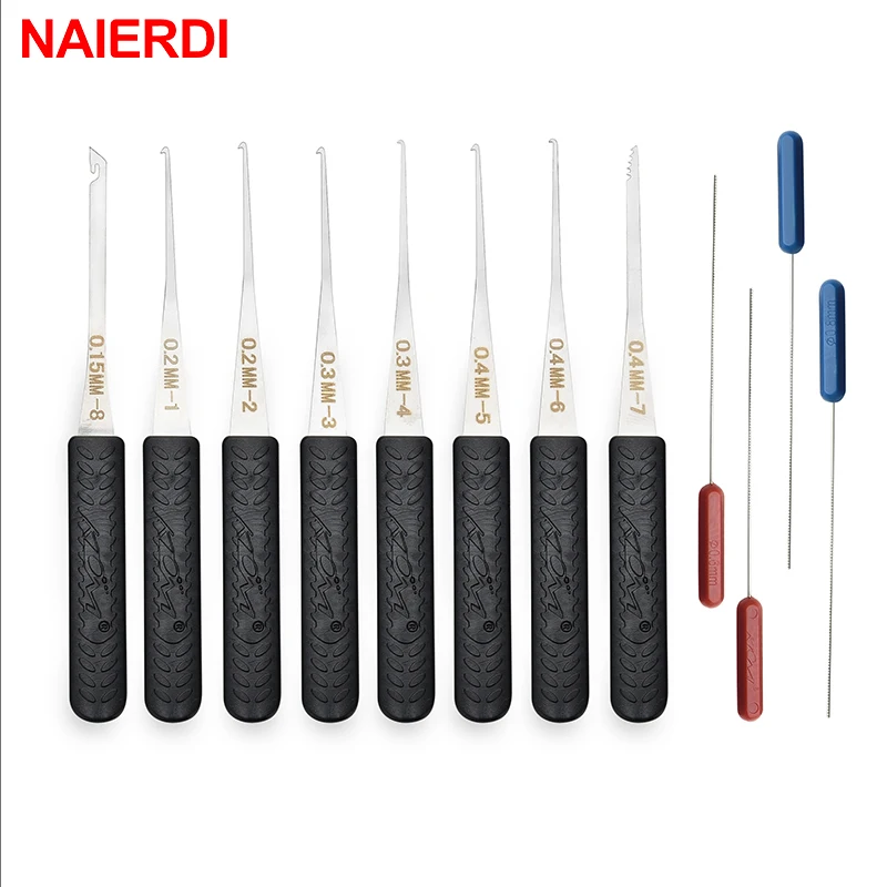 12PCS NAIERDI Lock Pick Set Locksmith Supplies Broken Key Auto Extractor Remove Hooks Stainless Steel DIY Hand Tools Hardware