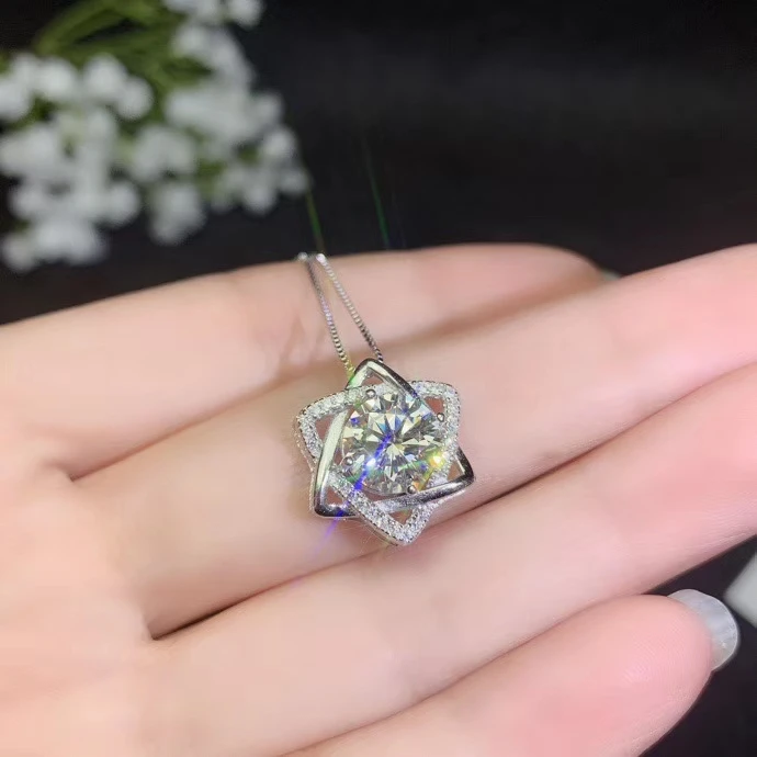 2 carat flashing moissanite gem necklace, flashing better than diamond birthday party gift  925 sterling silver shiny gem