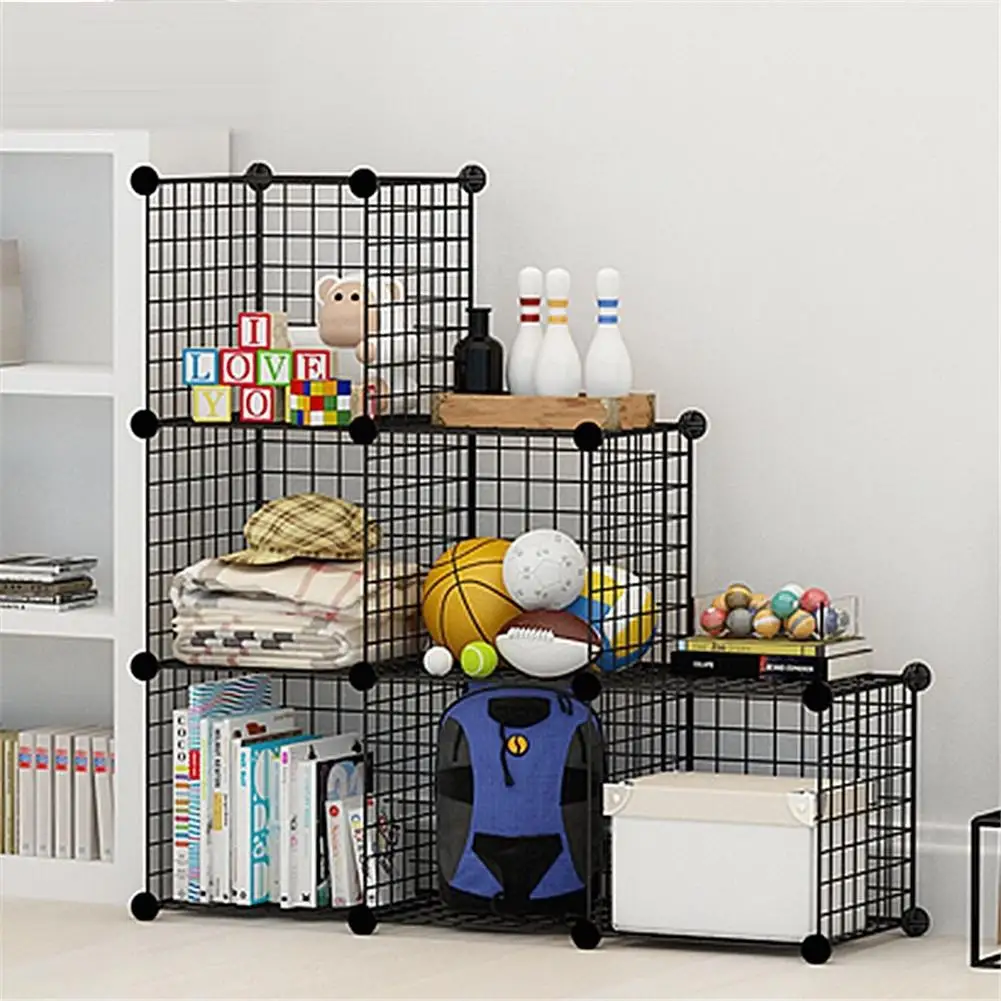 Multifunctional Black Metal 35x35cm Mesh Combination Storage DIY Cube Wardrobe And Modular Shelf Net Wire Mesh Shelf And Shelf