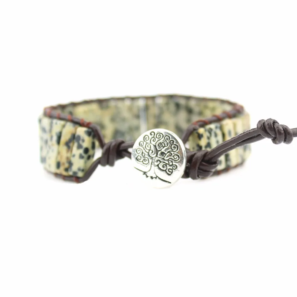 Unique Design Natural Dalmatian Stone Beads Singer Wrap Cuff Bracelet for Dog Lover