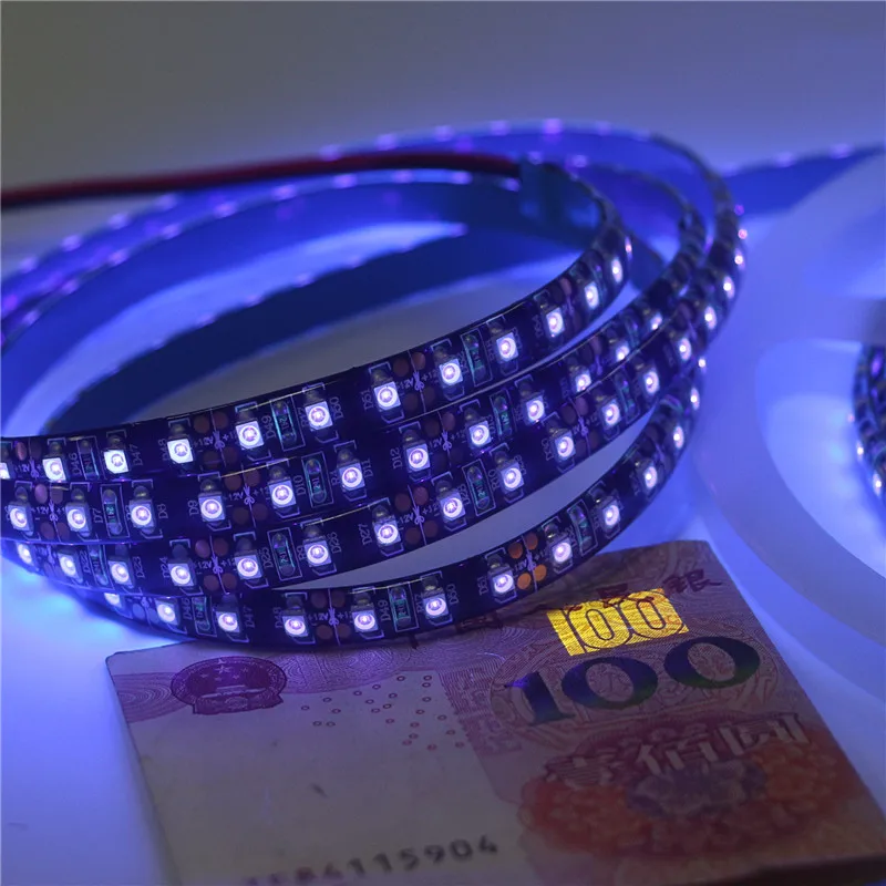 Lâmpada de Fita LED UV 395-400nm Luzes Ultravioleta 3528 SMD para Aquário Luz Negra Invisível Iluminação Fluorescente DJ