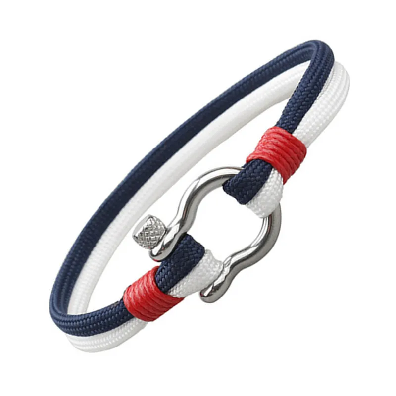 New Arrival Outdoor Camping Rescue Survival Bracelet Men Sports Paracord Braided Rope Horseshoe Buckle Stainless Steel Bracelet