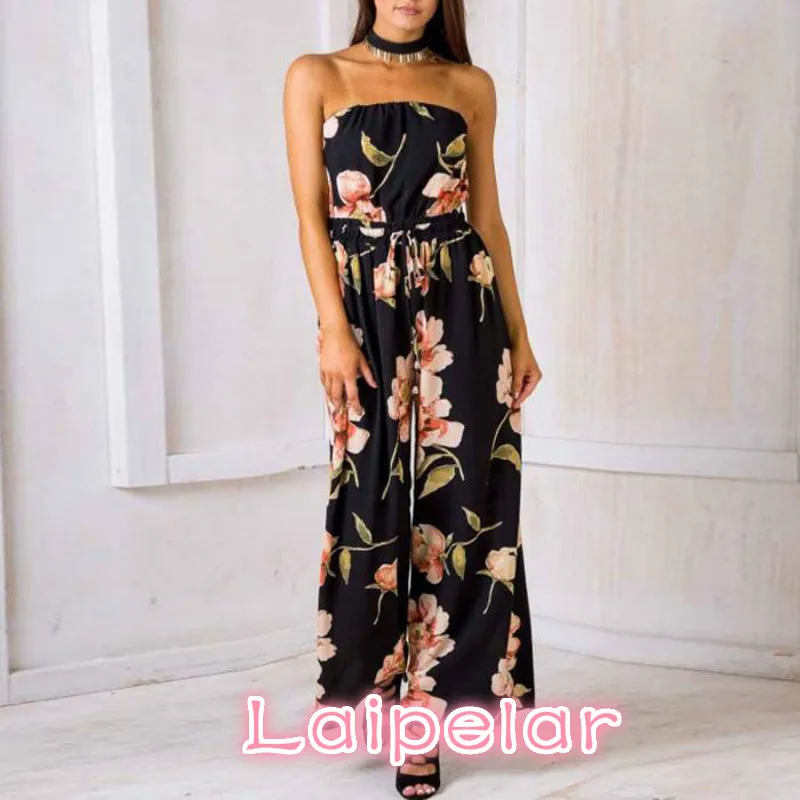 

Summer Women Off Shoulder Floral Print Playsuit Beach Boho Tunic Long Pants Loose Trousers Jumpsuit Laipelar