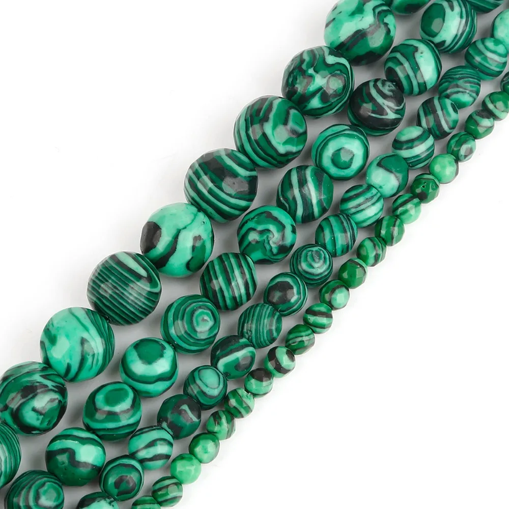 Malachite Peacock Natural Stone Round Faceted Loose Spacer Beads 4/6/8/10MM Jewelry Bracelet Making DIY Accessories