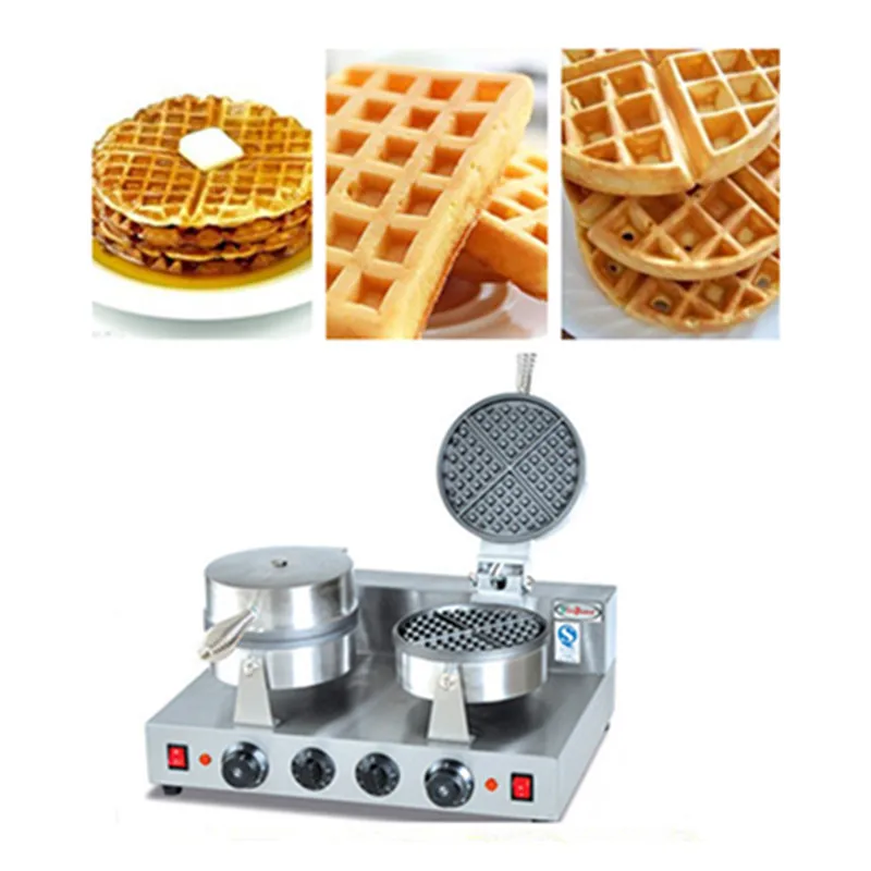 220V ไฟฟ้าสแตนเลสสตีลเครื่องวาฟเฟิลวาฟเฟิลคู่ Baker Non-Stick Waffle Maker เครื่อง