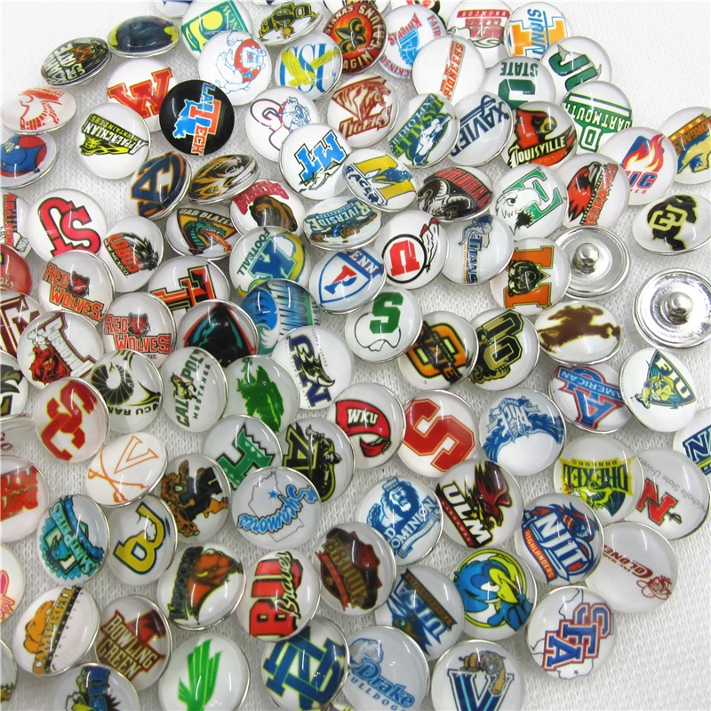 100pcs Mix Different US Style Snap Buttons 18mm sports snap bracelet buttons Diy Snaps Jewelry Bracelet&bangles charms